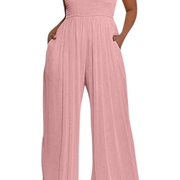 Rose Pink Strapless Wide-Leg Jumpsuit | Size L | NWOT | Flowy & Flattering - Picture 3 of 11